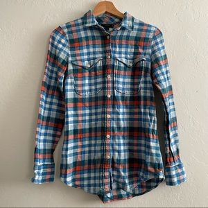 J. Crew Plaid Button Down Collared long sleeve Blue Red Cotton Size 00